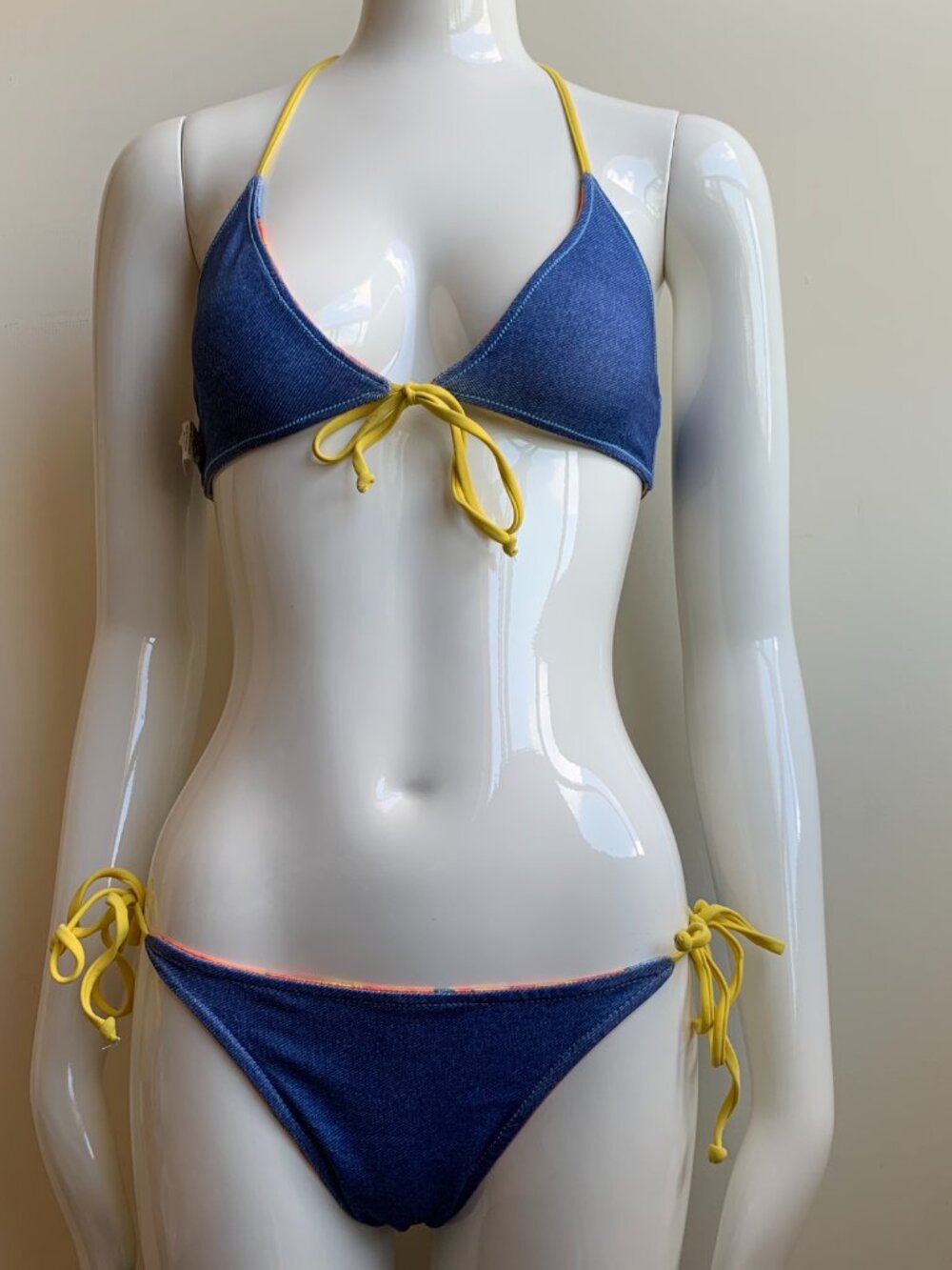 Aaron Chang denim orange floral reversible bikini